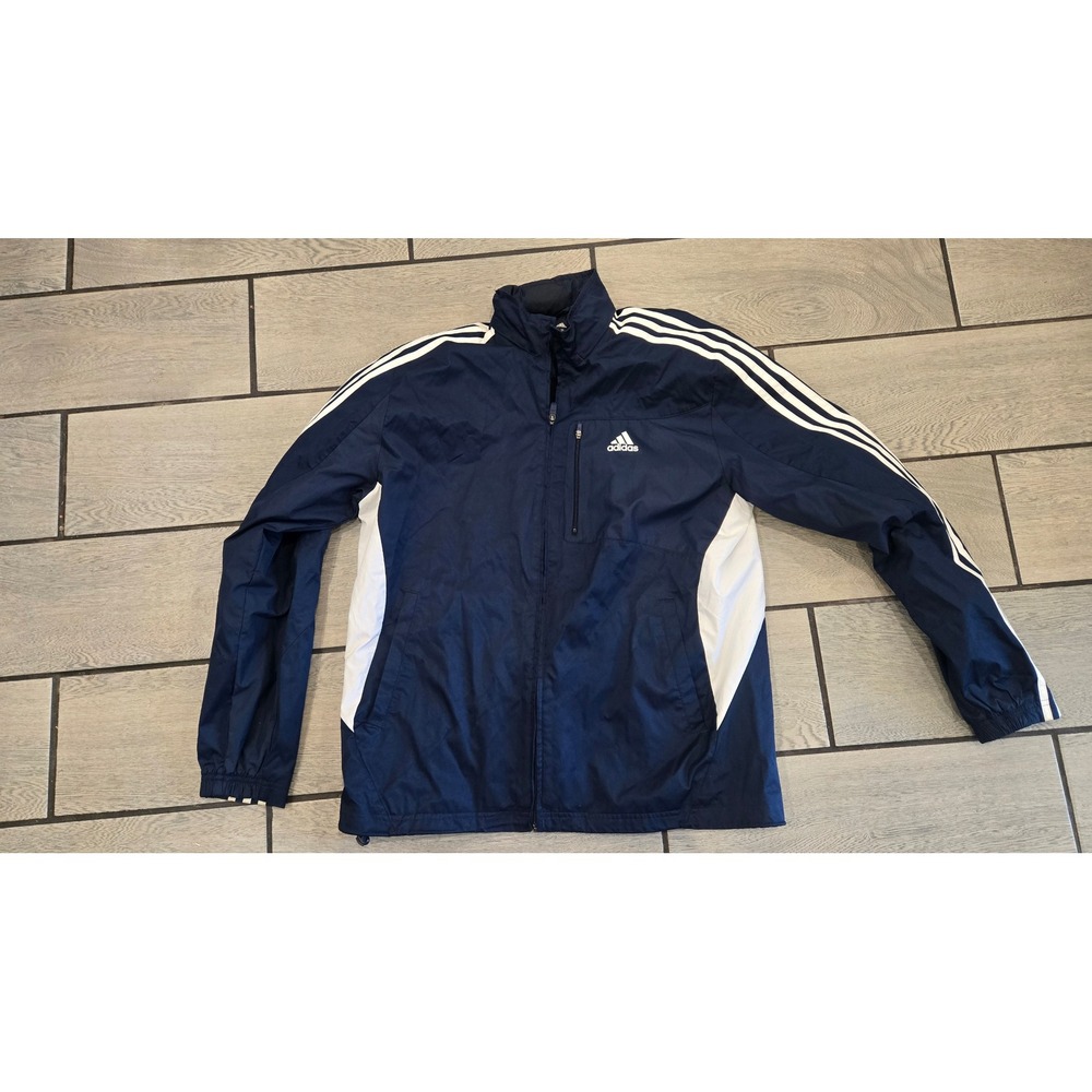 Adidas Mens Navy Blue White 3 Stripe Full Zip Windbreaker Track Jacket Size M